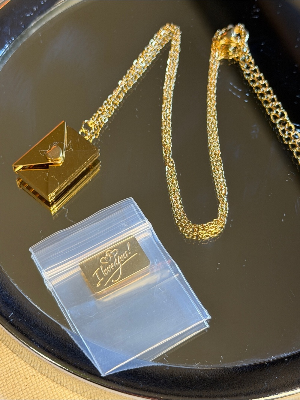 Gold Envelope Locket Necklace with Chain